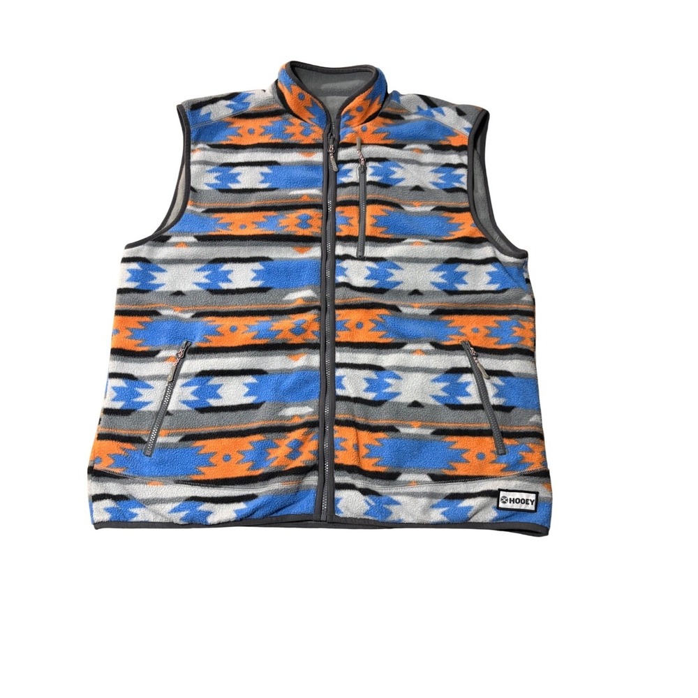 Hooey Reversible Fleece Vest Mens XXL Blue Orange Aztec Western Zip Up EUC